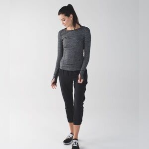 Gray Long Sleeve Athletic Top and Black Joggers